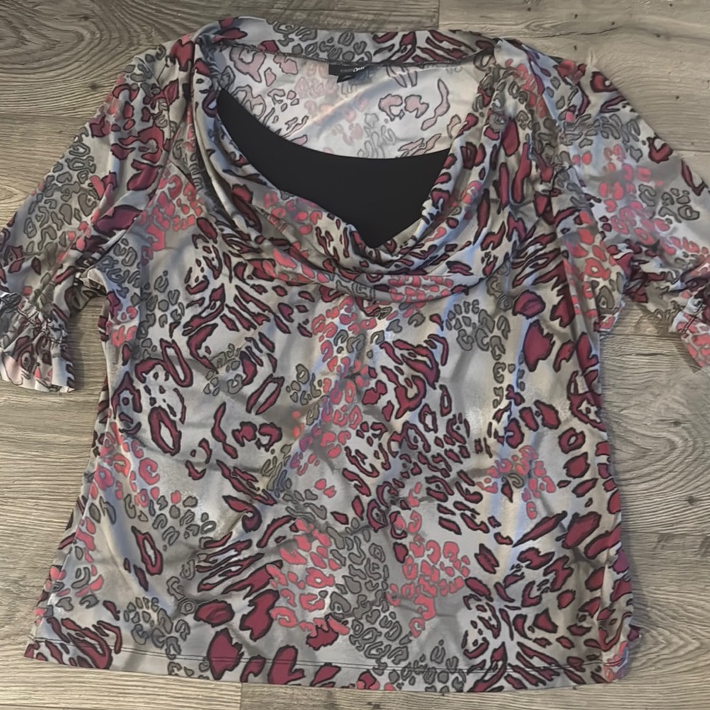 East 5th Pink and Gray Cowl Neck Blouse